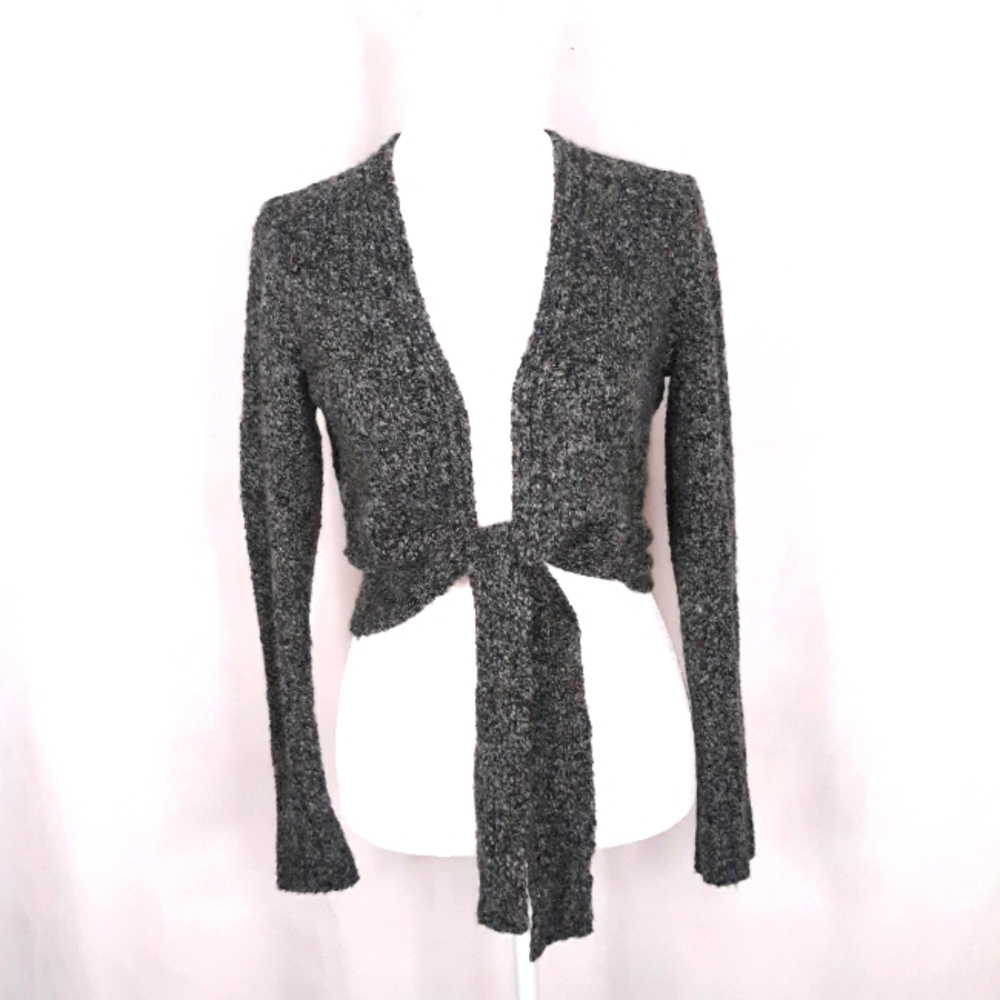 BERRETTI Ballet Inspired V-Neck Wrap  Sweater Italian Wool M Black Gray